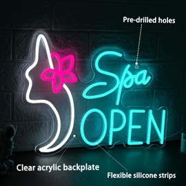 AEHEMNGZ Spa Open Neon Sign for Wall Decor Adjustable Usb Powered Beauty Salon Led Light Sign 16.54’’*12.6’’ Open Neon Light for Salon Bar Hair Salon Make Up Lashes Nail Decoration