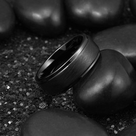 King Will CLASSIC 8mm Tungsten Carbide Ring Black Brushed Two Grooved Center Mens Wedding Band 11.5