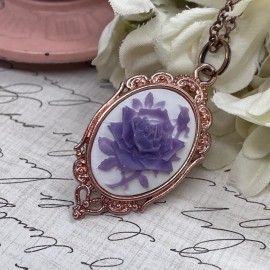Fancy Fox Boutique Rose GOLD Purple Lavender Rose Heart Wedding Jewelry Birthday necklace Cameo