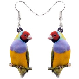 WEVENI Acrylic Australian Gouldian Finch Bird Earrings Dangle Drop Jewelry For Women Charms Gift (Purple)