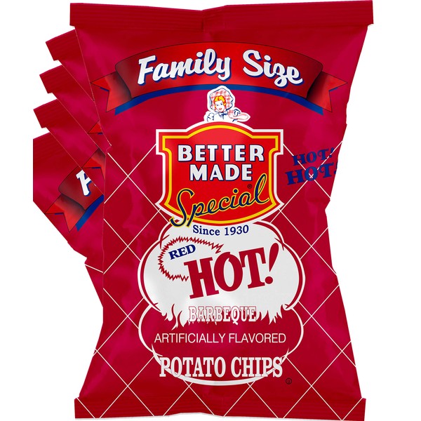 Better Made Special Family Size Potato Chips - 8 Pack - 8 x 9.5 oz Bags - Party Lunch Snacks (Red HOT BBQ)
