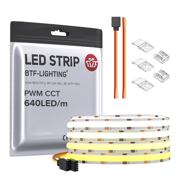 BTF-LIGHTING FCOB COB CCT Flexible High Density LED Strip 9.8FT