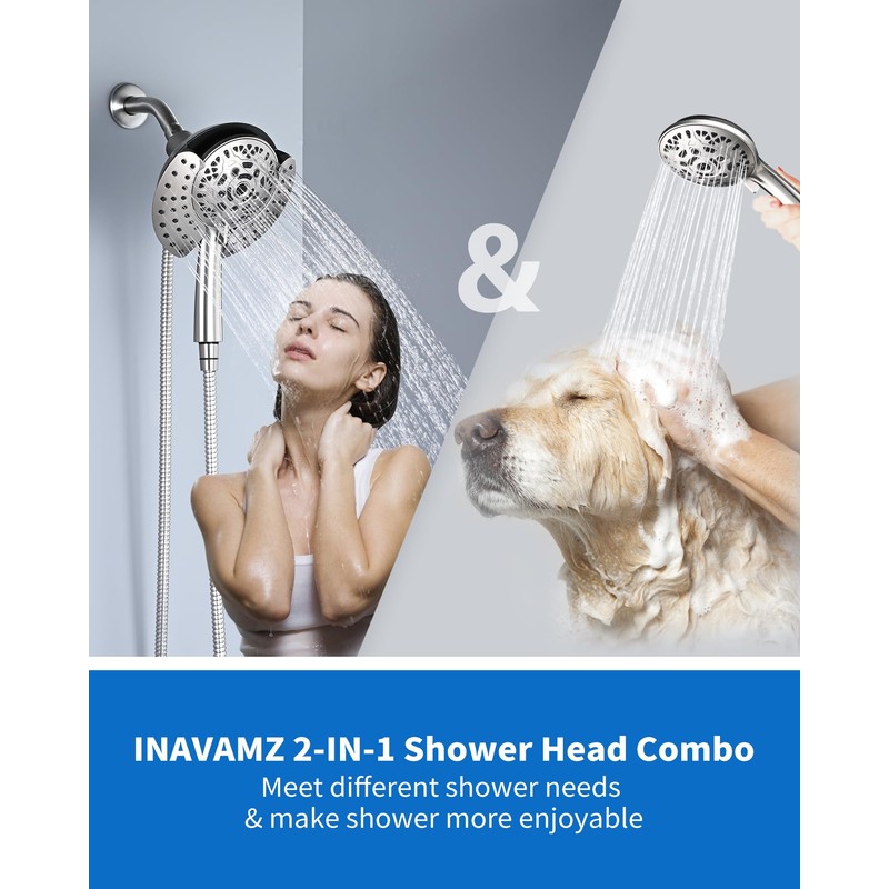 INAVAMZ Shower Heads with Handheld Spray Combo: 7.2" Rainfall Shower