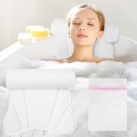 flintronic Badewannenkissen, Ergonomisches Luxus-Badewannenkissen, 4D-Badekissen für die Badewanne mit 6 Leistungsstarken Saugnäpfen für Home Spa und Badewannen Stützt Kopf, Nacken, Schultern, Rücken