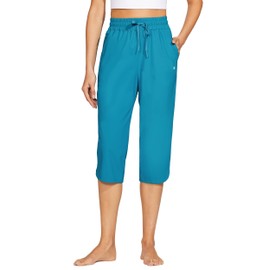 Willit Women's Swim Capris Pants Quick Dry Swimming Board Beach Athletic Capris with Pockets Lightweight UPF 50+ 18" Atoll M
