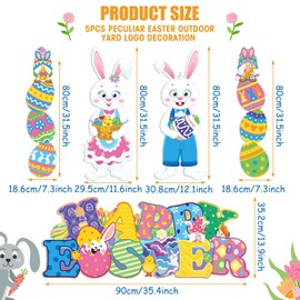 Wenqik 5 Pcs Easter Yard Signs with Stakes Outdoor Easter Yard Decorations Large Happy Easter Bunny Eggs Lawn Decorations Waterproof Easter Rabbit Yard Stakes for Spring Home Garden Party Decor