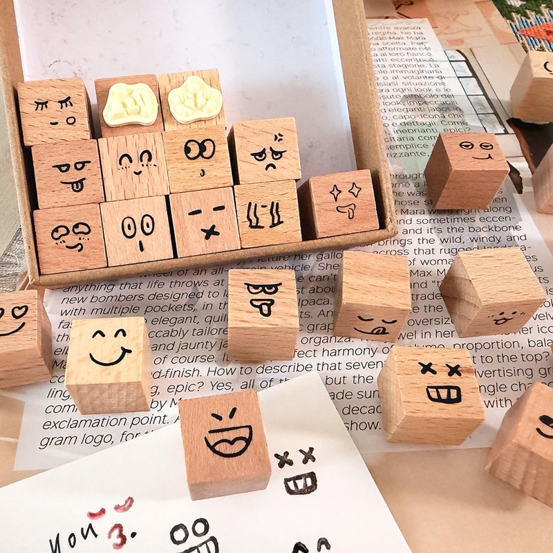 Wissppoott Mood Expression Wooden Rubber Stamps Kit - 25Pcs 3/5