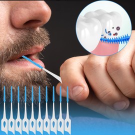 FULHANY300 StüCk InterdentalbüRste - Zahnseide Stick - Zahnreiniger- FüR Die Reinigung Von ZäHnen Und Zahnfleisch, Tragbare ZweifachzahnbüRste Mit Etui (Blau)