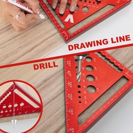BOWEITI Multifunctional 180mm Carpenter's Square and 300mm Try-Angle Aluminium Alloy Construction Ruler for Woodworking (Red)