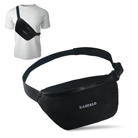 Rasfalo Bum Bag for Men and Women, Large Capacity Belt Bag with Adjustable Shoulder Strap for Running, Yoga, Jogging, Hiking, Hands-Free Carry All Phones, black, Style 02