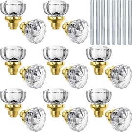 Amylove 8 Set Crystal Door Knobs Mortise Style Fluted Glass Door Knobs Antique with Spindle Antique Doorknobs for Interior Doors (Gold)
