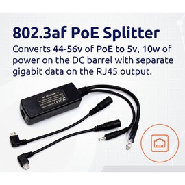 ZHANGQING Gigabit AF-5V10W PoE Splitter RJ45 Female Power Data Input - Up to 57V Input Voltage Max - 5-Volt 10-Watt 2-Amps Output - Ethernet Splitter with Reverse Micro USB Connector