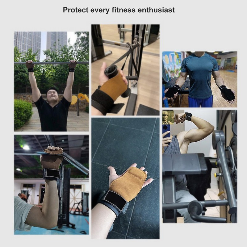 2PCS Weight Lifting Grips with Wrist Straps Cowhide SBR Full