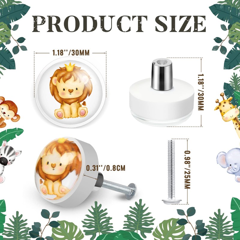 12 Set Safari Jungle Animal Drawer Knob Pulls Round Soft