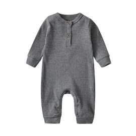 Baby Boy Girl 2 Pack Solid Romper Short/Long Sleeve One Piece Jumpsuits Clothes Sets (Dark Grey & Light Grey, 0-3 Months)