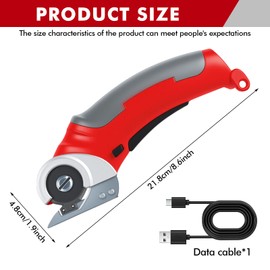 Cardboard Cutter Electric, 2000 mAh Electric Scissors, 4.2 V Electric Scissors with Safety Switch, for Fabrics Carpets Leather (Red)