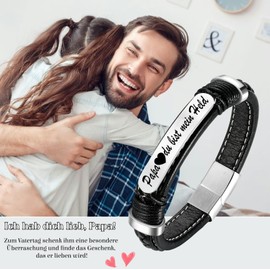 Lwkeay Father's Day Gifts for Dad – Gifts for Dad – Dad Bracelet Leather Black – Engraved Papa Du bist mein Held, Adjustable, Leather, 0