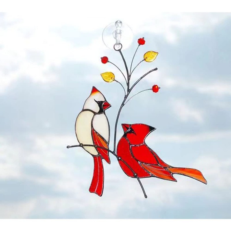 Finyoffiy Red Birds Red Glass Decorative Bird Wall Decoration Metal