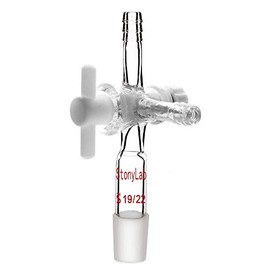 StonyLab Vacuum Glass 3-Way Flow Control Adapter, Borosilicate Glass Adapter with Standard 19/22 Taper Joint and PTFE Stopcock for Laboratory