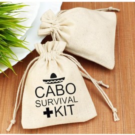 Set of 10 Cabo survival kit Bags Bachelorette party favor bags - Drawstring wedding favor bag hangover kit bags - party favors bachelorette recovery kit bags