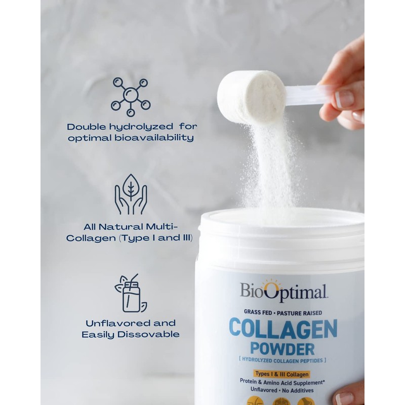 BioOptimal Collagen Peptides Powder - Grass-Fed, Pasture-Raised Hydrolyzed Protein Supplement