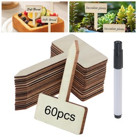 MovFlax Plant Labels, 60 Pcs Plant Tags Garden Markers, Wooden T-Type Plant Name Stakes for Outdoor Garden Potted Plants, Herb Marker Vegetable Seedling Signs with Marker Pen, 4.1 x 2.5 inch