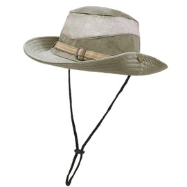 ehsbuy Sun Hat Men's Breathable Mesh Safari Fishing Hat Foldable Wide Brim Summer Hat Cowboy Style Adjustable Boonie Bucket Hat for Hiking Travel Outdoor, khaki, 55-60