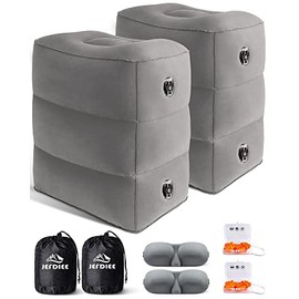 JefDiee Inflatable Travel Foot Rest Pillow, Kids Airplane Bed, Adjustable 3 Layers Height Leg Rest Pillow, Adults Travel Essentials Great for Airplane, Office, Home, Trains, Cars (2 Pack)