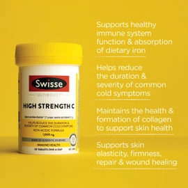 Swisse Ultiboost High Strength C - 1 tablet daily to help reduce the duration of common colds - 150 Tablets