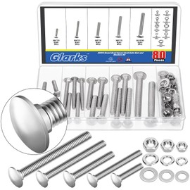 Glarks 80pcs M6 M8 M10 Carriage Bolts Screws, Round Head Square Neck Bolts, Square Neck Carriage Bolts Screws with Nuts and Washers for Machinery Industry