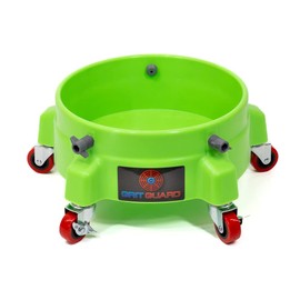 GRIT GUARD Bucket Dolly with Wheels - Rolling Detailing Wash Bucket with 5 Wheels and 2 Locking Casters Compatible with 2.5, 4, 5 and 6 Gallon Buckets (Green, 2" Red Casters)