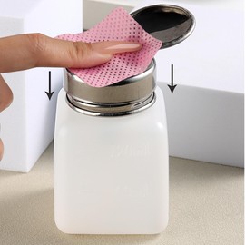 FSpronail Alcohol Dispenser 120ml Metal Push Down Pump Dispenser Empty Nail Polish Remover Pump, Lip & Eye Makeup Remover Bottle with 200Pcs Lint Free Nail Wipes