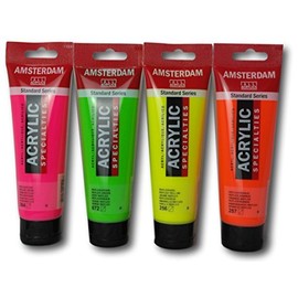 Amsterdam Reflex Fluorescent Acrylic Paints - Green, Yellow, Rose and Orange - Pack of 4