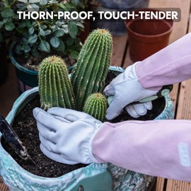 Vgo... 1 Pair Women’s Goatskin Thorn-Proof Gardening Gloves -10” Gauntlet Sleeves, Touchscreen, Shock-Absorbing for Pruning, Planting & Outdoor DIY(1Pair/M/White/GA1013-FM)