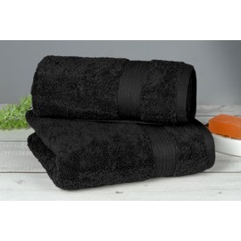Ample Decor Hand Towels for Bathroom Set of 2, 18 X 28 Inch 600 GSM 100% Cotton, Absorbent- Black