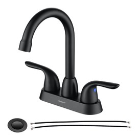 Matte Black Bathroom Faucet Two Handle,4 Inch 2 Handle Centerset Bathroom Sink Faucet with Pop-up Drain and UPC Certified Supply Lines, 360 Swivel Spout 2-3 Hole RV Vanity Sink Faucet, Lead-Free