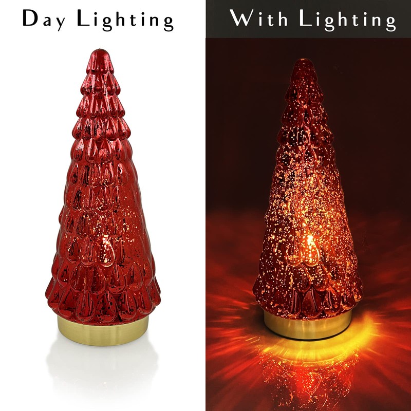 SHMILMH Red Mercury Glass Christmas Tree Set of 2, Small