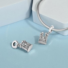 Barcelona Church Dangle Charm Sterling Silver Charm Bead 925 Sterling Silver Beads fit European Charms Bracelet & Necklace, Silver, silver