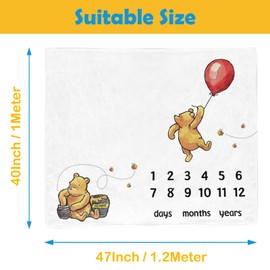 The Pooh Bear Baby Stuff, Honey Baby Monthly Milestone Blanket for Newborn Baby Boy & Girl Photo Taken - Baby Age Blanket with 2 Frame
