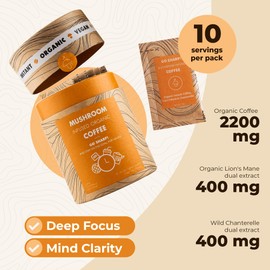 MushroomCups GoSharp Coffe | Premium Mushroom Instant Coffe | Organic Mushroom Arabica Coffe With Lion’s Mane And Chanterelle For Deep Focus And Clarity | 10 servings
