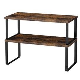 OGEMXU Cabinet Shelf Organizers, 15.7 inches Large Kitchen Counter Shelf, Set of 4 Wood Kitchen Pantry Organizer Storage Shelves for Spice Rack, Coffee Bar, Stackable & Expandable, Metal Black, Brown