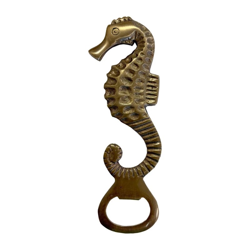 6" Antiqued Brass Sea Horse Bottle Opener, Coastal Barware