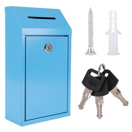 WAYASDCU Metal Donation Box with Lock Ballot Box Drop Box with Lock Suggestion Box with Slot and Lock Metal Lock Box Comment Box Voting Box Key Drop Box for Home Office(Blue,10.24 x 5.71 x 2.95 Inch)