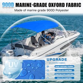 Mionovity 3 Bow Bimini Top Replacement Canvas with Light Hole & Storage Boot, Heavy Duty Waterproof 900D Durable Marine Sun Shade Bimini Top Canvas Only Without Frame, 6'L 73"-78" W Blue, No Frame