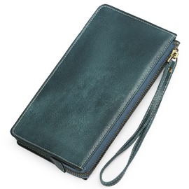 GAEKEAO Purses for Women Wristlet Leather Clutch Wallet RFID Blocking Slim Long Purse with Wrist Strap