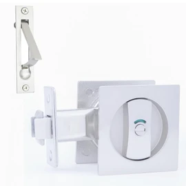Dontay Pocket Door Lock, Color Coded Indicators, Privacy (Bed/Bath) Handles Latch, 2-3/8" Backset, Hardware for 1 3/8” to 2 3/16” Thickness Door (Including Edge Pull, Brushed Nickel, Square - 1 Pack)