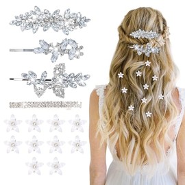 WHAVEL Rhinestone Hair Accessories 14PCS Silver Hair Clips Fancy Barrettes Prom Wedding Accessories for Women