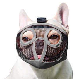 Short Snout Dog Muzzles- Bulldog Muzzle Breathable Mesh Dog Mask for Biting Chewing Training Licking Grooming (Gray, M（Head 11.1-17"）)
