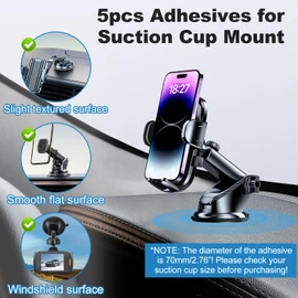 5pcs Sticky Adhesive Pads for Car Phone Mount, 70mm/ 2.76" Double-Sided Heavy Duty Sticker Gel Mounting Tapes Replacement Kit for Suction Cup Dashboard Cell Phone Holder Windshield Dash Cam GPS Base