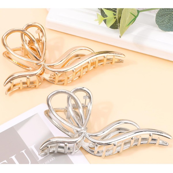 KICOSY 2PCS Gold Bow Hair Clips for Women Metal Bownot